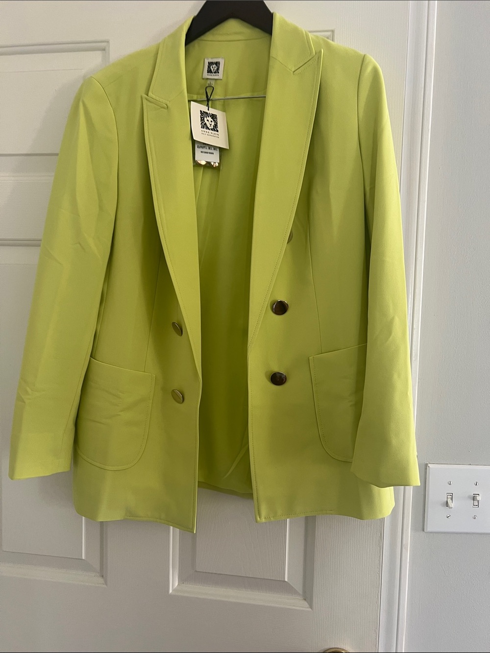 Anne Klein Lime Green Double-Breasted Blazer